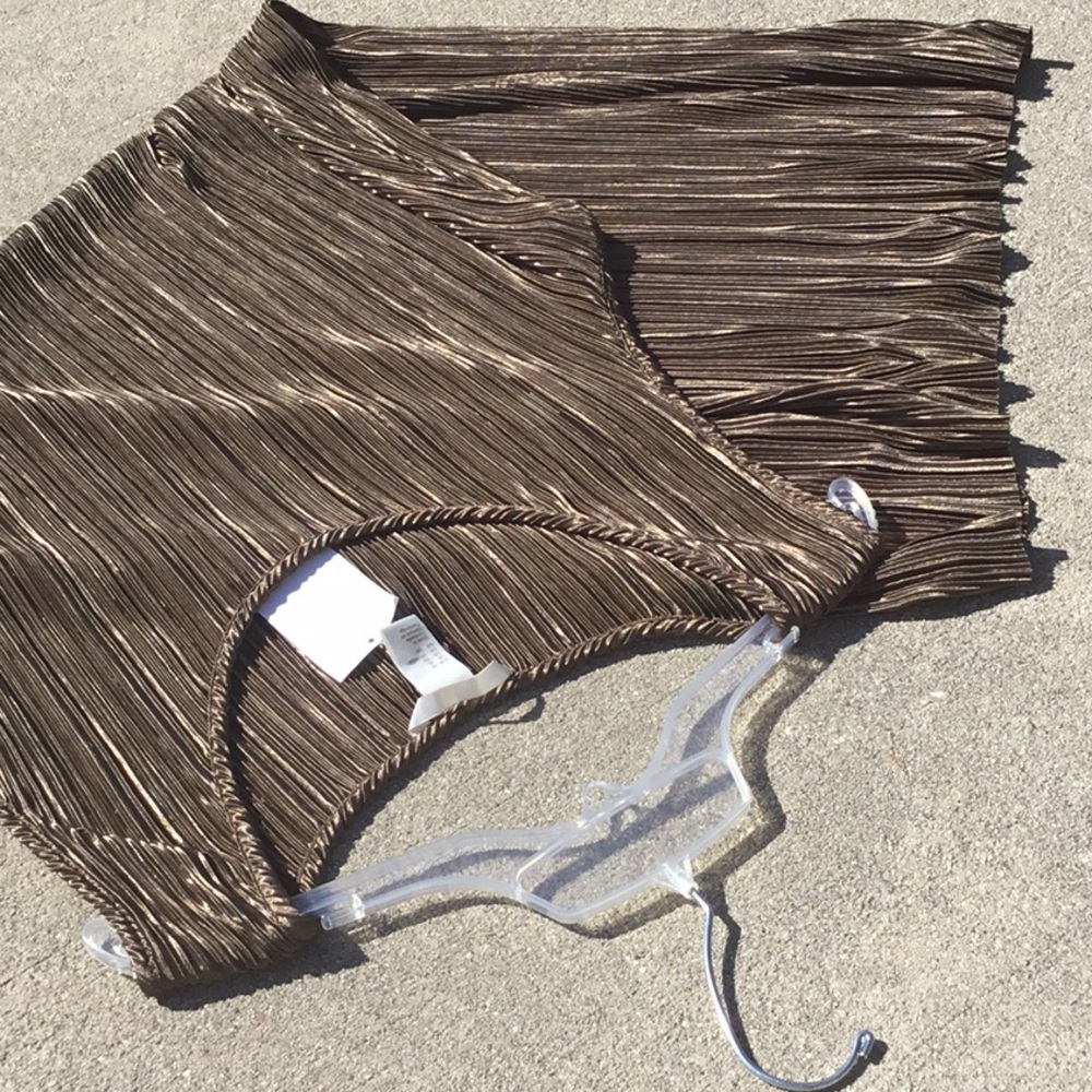 NWT Beach Swim Cover Up Wrinkle free Vaca Bronze Metallic Accordion Pleat Dress - Picture 9 of 16